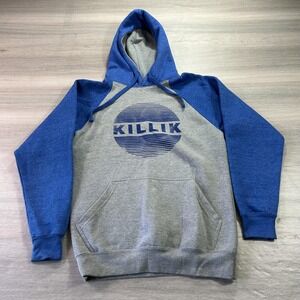 Killik Hoodie Mens Small Gray Blue Pullover Drawstring Logo Athletic Sweatshirt